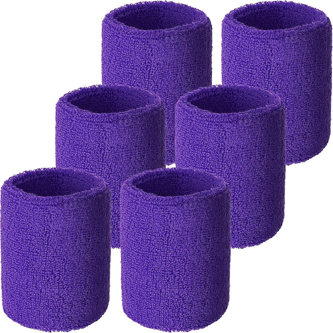 Willbond Wrist Sweatbands, Sports Sweatbands for Competition, Sweat Absorbent, for Basketball, Tennis, Football, Running and Work (Pack of 6) (Purple)