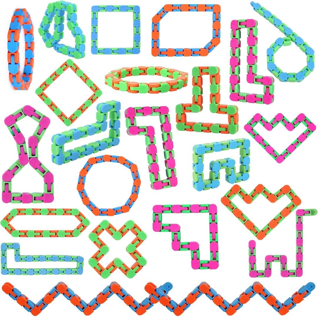 Woosir 24 Pack Wacky Tracks Fidget Sensory Toys Valentines Day Gifts Classroom Gifts School Prizes for Students Party Bag Fillers Snap Fidget Click Snake Toy Autism Stress Relief Adults
