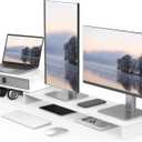 Fenge Computer Monitor Riser Stand with Drawer for 2 or 3 Monitors ,Adjustable Length and Angle Desktop Laptop Stand,Office Organizer,Printer,White, 10 x 2 x 2.7 inches