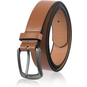 Men's Faux Leather Dress BeltClassic & Fashion Jeans Belts with Single Prong Buckle for Work Business and Casual (Brown 38)