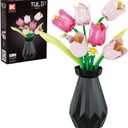 Artificial Flower Bouquet Building Set for Adult,Mini Plant Bonsai Tree Friend Set,Botanical Collection Gift for Kid,Tulip Building Blocks with Vase,Birthday Gift for Girl Mom Women Wife