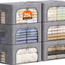 Lifewit Clothes Storage Bins with Metal Frame, Stackable Storage Box, Foldable Clothing Storage Bins with Lids, 25L Storage Bags Fabric Box Organizer with Clear Window Zippers Sturdy Handles 6 Pack