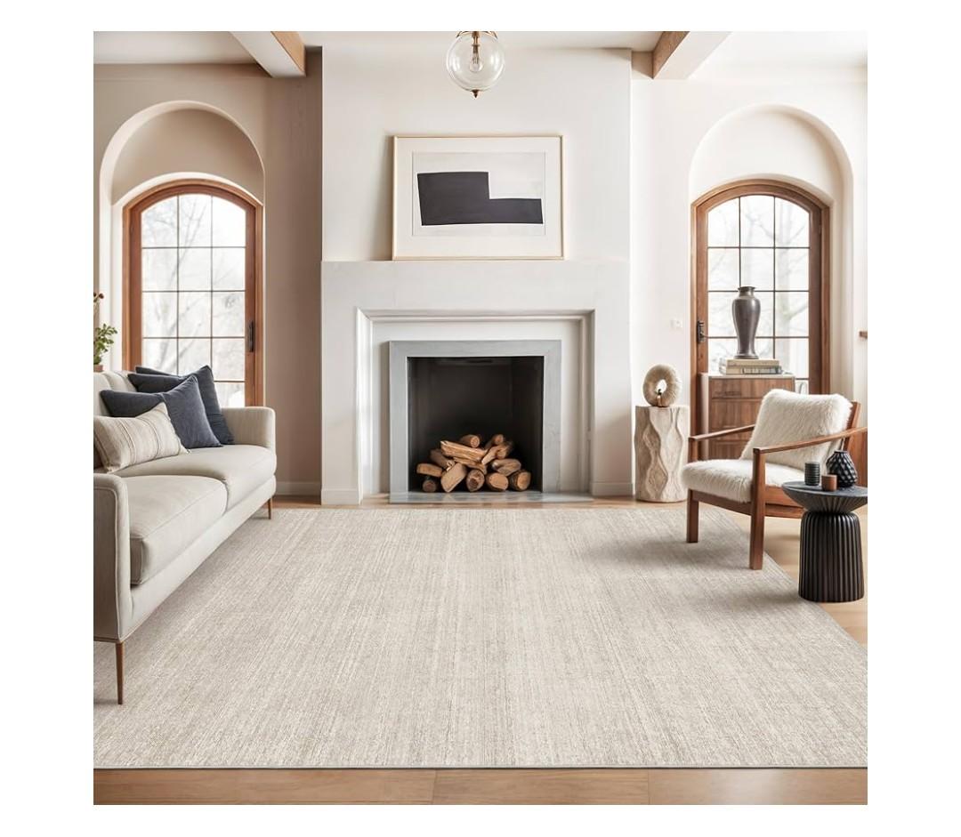 Valenrug Washable Rugs 8x10 - Stain Resistant 8x10 Area Rugs for Living Room, Non Slip Backing Printed Large Area Rugs for Bedroom, Folable Machine Washable Area Rug (8'x10', Beige)