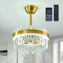 YYJLX Gold Crystal Ceiling Fan with Light Modern Led Chandelier Fan with Remote and APP Control Dimmable Fandelier for Girl Room Bedroom Living Room Kids