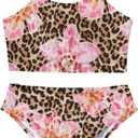 RoseSeek Girls 2 Piece Swimsuit Floral Cheetah Adjustable Straps High Cut Bikini Set Beach Swimwear, 12Y