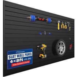 Slat Wall Paneling 4x8 FT Black Slatwall Panels – Heavy-Duty PVC Garage Wall Storage System, Easy-Install Slats for Garage Slat Wall Storage Systems, Garage Organization, Bike Rack & Home Storage