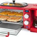 Nostalgia 3-in-1 Retro Breakfast Station - Includes 5 Cup Coffee Maker, Non-Stick Ceramic Griddle, and 4-Slice Toaster Oven - Built-In Timer, Reusable Coffee Filter, Space-Saving Design - Red