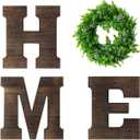 Wooden Wall Sign Decor with Artificial Wreath Hanging Farmhouse Home Letters Brown