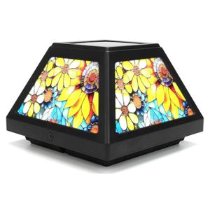 Solar Post Cap Lights - 4x4, 5x5, 6x6 Fence Post Solar Lights, Sunflower Lampshade, 15LM Bright LED, IP65 Waterproof Outdoor Post Lights for Garden, Yard, Deck, Warm White (Sunflower, 4)