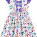 ALISISTER 2-7T Toddler Girl V Neck Dresses Summer Flutter Sleeve One-piece Frock (3-4T, A1 Purple)