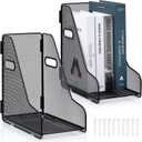 2 Pack Large Binder Folder Holder for Desk Metal Mesh Magazine File Holder Black Vertical File Storage Desktop Binder Organizer Desk Folder Organizer for 3Inch 4Inch 5Inch Binder 10" L x 6" W x 11" H