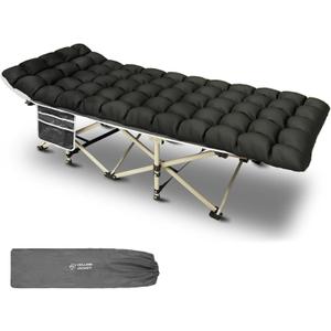 YELLOW JACKET Camping Cot with Mattress for Adults, Folding Sleeping Cot 600lbs Max Load, Portable Camping Cot with Carry Bag, 28" Wide Cot for Camping, Home,Office,Travel (Black), 10.6" W x 7.8" D x 41" H