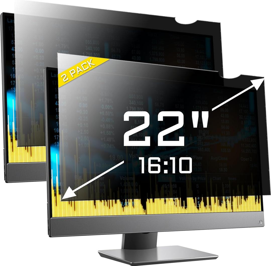 ZYY 2 PACK Computer Monitor Privacy Screen 22 Inch for 16:10 Aspect Ratio Desktop, Removable Monitor Anti Glare & Privacy Filters, Anti Spy Shield, UV Screen Protector, Anti Scratch Film
