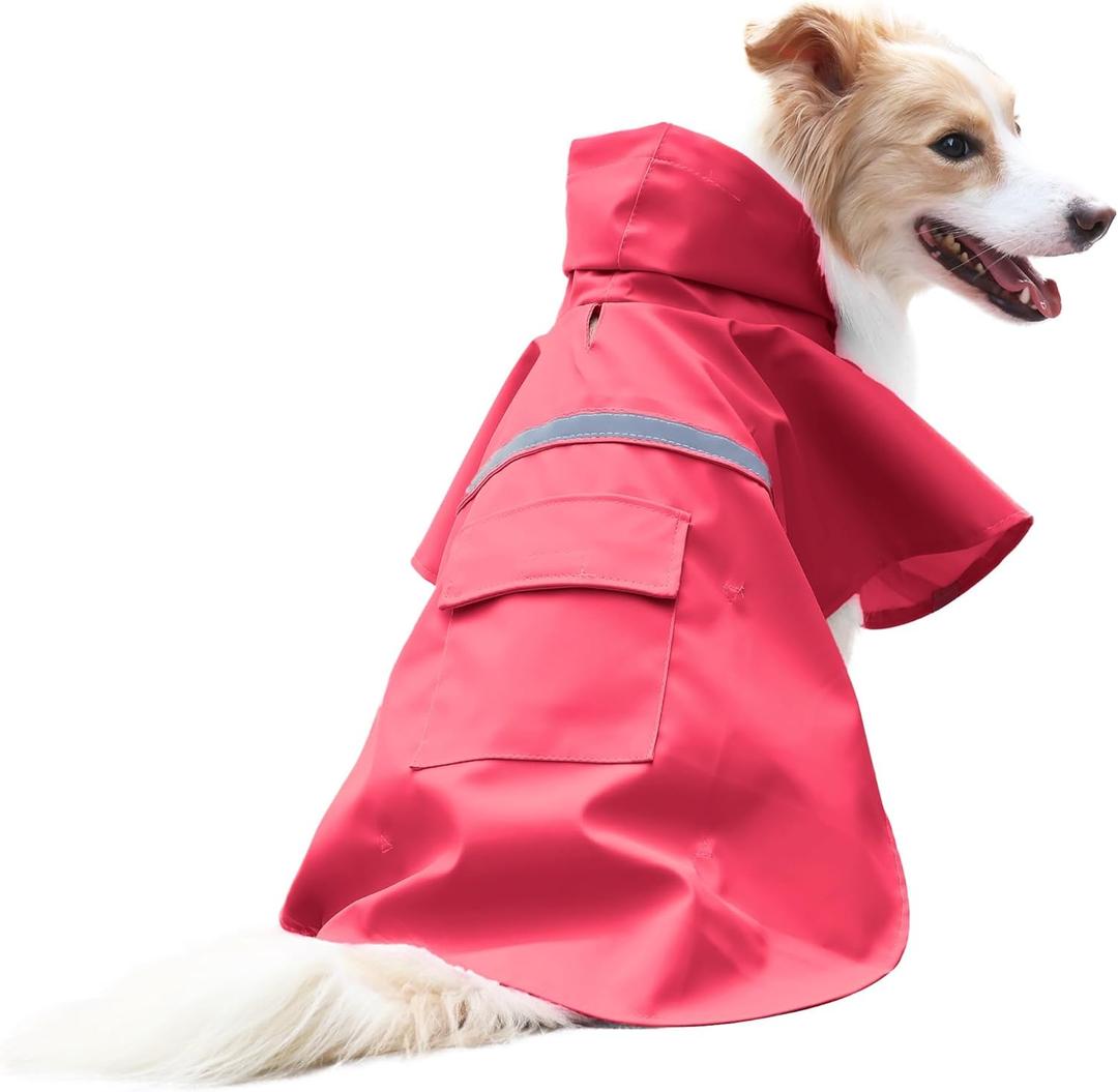 NACOCO Large Dog Raincoat Adjustable Pet Water Proof Clothes Lightweight Rain Jacket Poncho Hoodies with Strip Reflective (L, Red) (Large (Pack of 1))