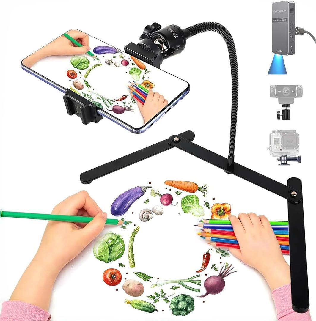 Adjustable Gooseneck Cellphone Holder,Overhead Phone Mount,Table Top Teaching Online Stand for Live Streaming and Online Video and Food Crafting Demo Drawing Sketching Recording.