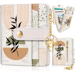 Jogjam Abstract Boho Leaves Rfid Ladies Wallet, Small Slim Thin Compact Credit Card Women Wallet, PU Leather Bifold Cash Zipper Coin Pocket ID Window for Female