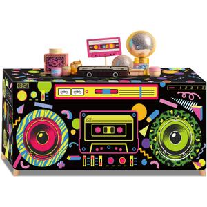 Frienda 6FT 80s 90s Theme Tablecloth 80s Birthday Table Cloth Retro Radio Table Cover Hip Hop Party Decoration 90s Theme Supplies for Back to 80's 90's Hip Hop Birthday Party Decor Supplies