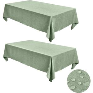 Fitable Faux Linen Tablecloths for Rectangle Tables: Water & Stain Resistant Farmhouse Table Cloth, Washable Burlap Textured Table Covers for Kitchen Dining Party(2 Pack, 60x84 Inch, Sage Green)