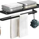 Towel Racks for Bathroom 24in, Grey Towel Rack Wall Mounted, Double Layer Foldable Bathroom Towel Rack, Widen Towel Shelf with Flat Towel Bar for More Stable Storage 