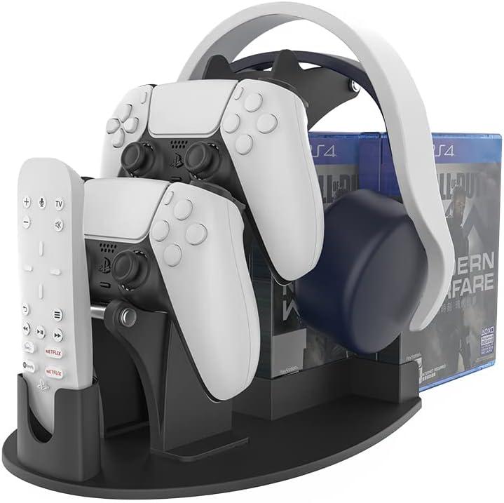 Dual Game Controller & Headphone & Media Remote & Game Disc Stand Holder Compatible with PS5,/PS4/Xbox ONE/Series X/Switch,Stay Organized(Black)