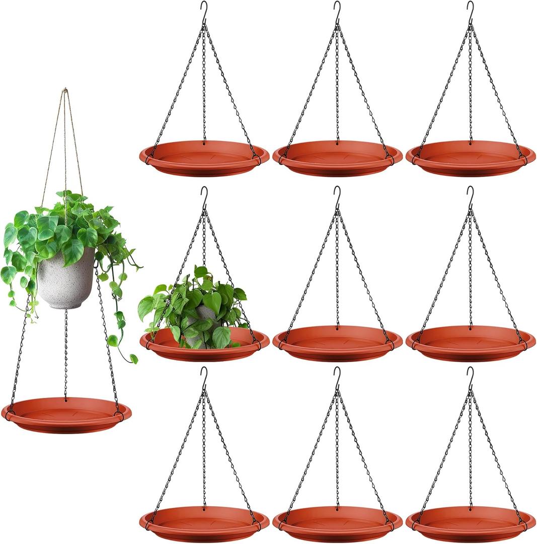 Hanging Planter for Indoor Outdoor Plants, 12" Plant Saucer with Basket Chains, Adjustable Plants Hanger Shelf Decorative Hanging Plant Flower Pot for Window Wall Ceiling Home Decor(10 Pcs,Brick Red)