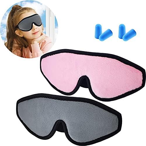 2 Pieces 3D Sleep Mask for Kids Memory Foam Contoured Eye Mask, Travel Sleep Eye Cover with Adjustable Strap, 3D Blindfolds(Pink and Grey)