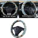 Distressed Denim Steering Wheel Cover for Women with Leopard Print & Bling Rhinestones, Universal Fit 14.5-15 Inch, Cute Jean Anti-Slip Fashion Car Accessories