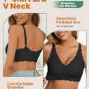 Padded Bralettes for Women Pack Seamless Bras Full Coverage Wireless Bralette Ribbed V Neck Comfort Tshirt Bra Set (Large, Black + Gray)