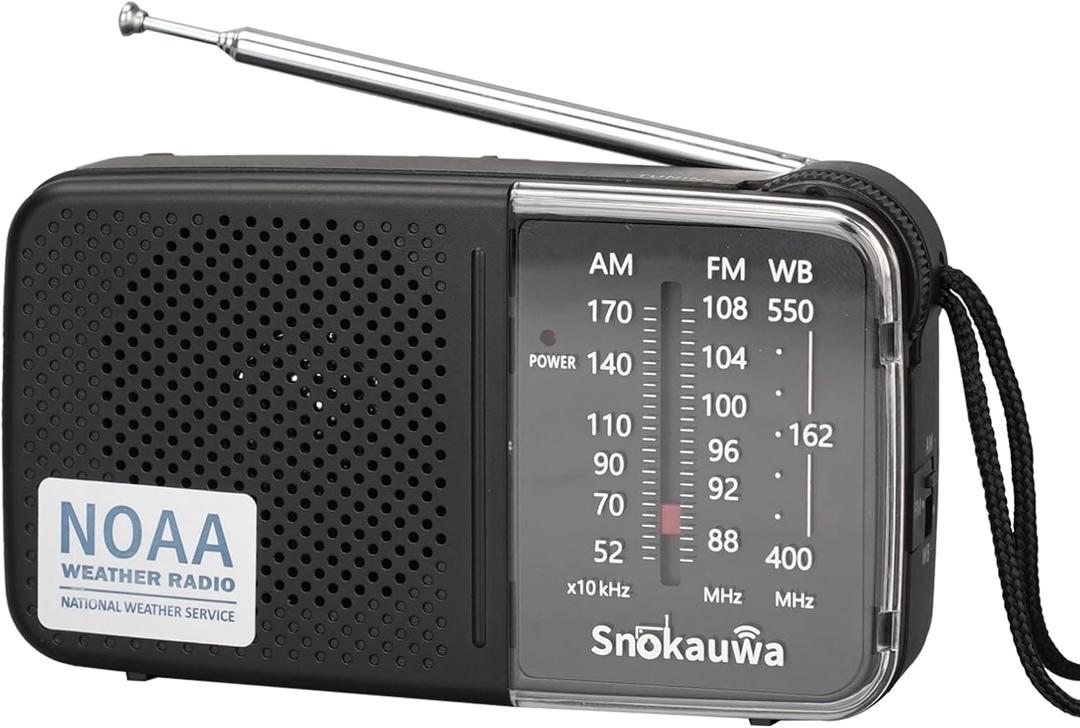 Portable AM FM Transistor Radio Battery Operated, NOAA Weather Radio with Loud Speaker, Headphone Jack, 2 AA Batteries, Excellent Reception, for Everyday Carry Essential, Travel, Storms (Black)