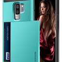 Vofolen Sliding Cover for Galaxy S9 Plus Case Wallet Credit Card Holder ID Slot Hidden Pocket Heavy Duty Protection Rugged Bumper Protective Hard Shell Armor Case for Samsung Galaxy S9 Plus Light Blue