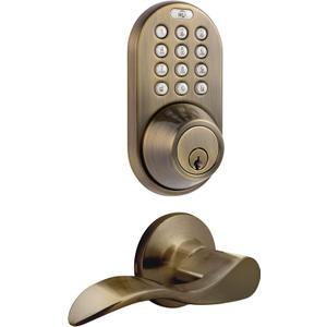 MiLocks TFL-02AQ Digital Deadbolt Door Lock and Passage Lever Handle Combo with Keyless Entry via Keypad Code for Exterior Doors, Antique Brass