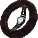 Andalus Brands Luxury Fluffy Car Steering Wheel Covers  Genuine Merino Sheepskin, Soft Fuzzy Car Steering Wheel Cover for Women, Universal 14.5-15" Size, Plush Fur Cute Auto Accessories, Mocha