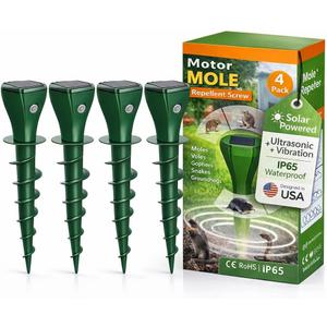 Solar Powered Mole Repellent Stakes, Ultrasonic & Vibration Deterrent for Moles, Gophers & Voles, IP65 Waterproof Outdoor Pest Repeller for Yard, Lawn & Garden, 2 Pack