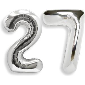 AULE 40 Inch Large 27 Balloon Numbers Silver, Big Foil Number Balloons, Giant Helium Happy 27th Birthday Party Decorations for Man and Women, Huge Mylar Anniversary Party Supplies