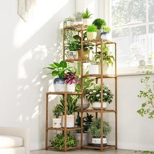 Bamworld Plant Stand Indoor Outdoor Corner Plant Shelf 54.7" Tall Plant Table Wood Large Plant Holder for Multiple Plants Patio Balcony Garden Office Home Decor