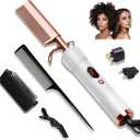 Hot Comb,Travel Curling Iron Double Voltage 110-240V with European Plug Adapter,12 Temp Settings Straightening Comb for Black Hair,Pressing Combs for Straight/Curling
