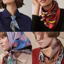 Large Silk Feeling Hair Scarf Bandanas for Women Elegant Silky Satin Neck Scarves 35inches Square Hair Sleeping Wrap (12 S12 Beige Bloom)