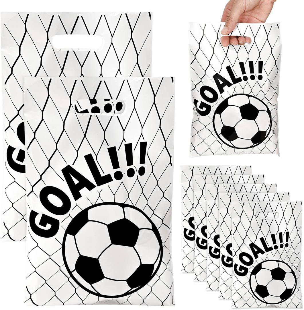 CELSOL 50 Pcs Soccer Goodie Bags – Reusable Football Party Favor Bags for Team Celebrations, Kids Birthday, Candy Snacks & Gifts – Sports Theme Treat Bags for Game Day Decorations, Standard Gift Bag Size