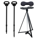 Walking Stick With Seat - Adjustable Portable Cane, Foldable Stool With 2 Bases, Pocket Storage Bag and Removable Cushion - Aluminum Lightweight Mobility Aid Crutch