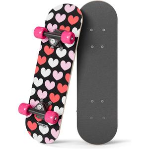 Rude Boyz 17" Micro Complete Skateboard | Maple Wood | ABEC 7 Bearings | Double Kick Concave Deck | Kids Skateboard, Ideal Toddler Cruiser Ages 2-5 (Hearts)