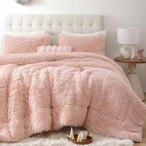 Smoofy Fluffy Full Size Comforter Set, Faux Fur Pink Comforter Set, Luxury Fuzzy Bedding Set, Soft Shaggy Full Bed Set for All Season, 3 Pieces - 1 Comforter & 2 Pillowcases, Blush