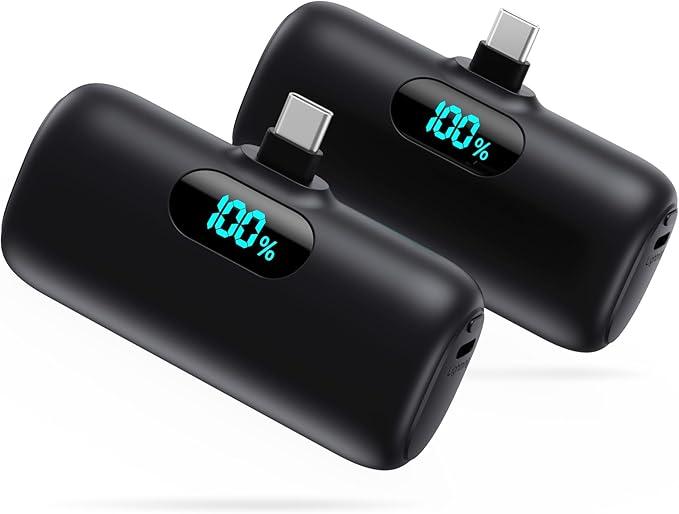 Mini Portable USB-C Power Bank 2 Phone Charges 5000 mAh