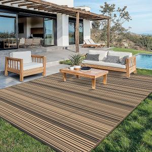 GENIMO Outdoor Rug, Waterproof Plastic Rugs for Patio, 10'x14' Light Brown