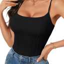 LYANER Women's Scoop Neck Sleeveless Ruched Spaghetti Strap Pleated Slim Fit Sexy Cami (Black, S)