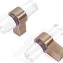 Glass Brass Cabinet Knobs Crystal Drawer Pulls, 10 Pack Champagne Bronze Cabinet Pulls Clear T-Bar for Dresser (Single Hole)