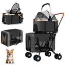 Double Pet Stroller for Dogs and Cats: Dog Stroller Foldable Travel Carriage with Detachable Carriers, Safety Belts, and 4 Lockable Wheels for Small to Medium Pets Ideal for Multi-Pet Homes (Black)
