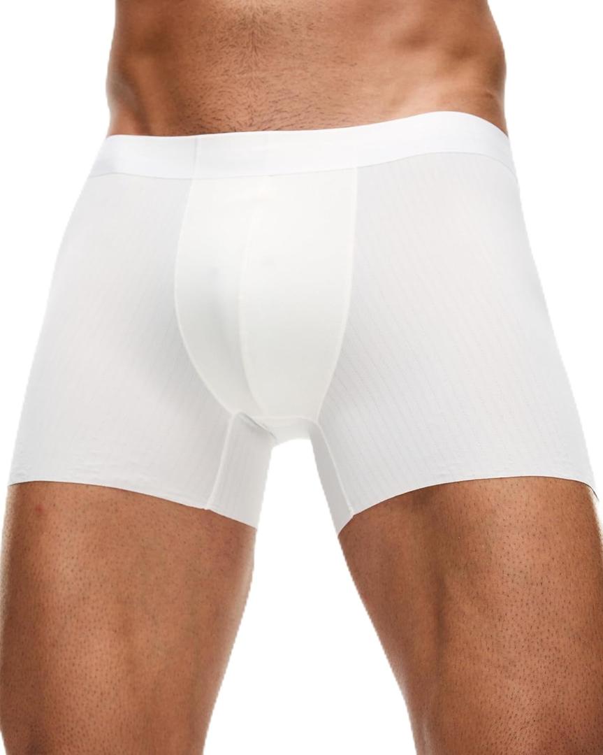 Men's Sexy Silky Trunks Underwear Boxer Briefs 1 Pack, Breathable Boxer Briefs Comfort Soft Underwear for Men (Large, Off-white)