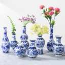Hushee Set of 8 Small Blue and White Chinoiserie Vase Vintage Blue Ceramic Flower Vase Chinoiserie Decor for Home Table Decor Centerpieces Living Room Bookshelf(Elegant)