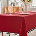 Alsoo Textured Tablecloths for Rectangle Tables Heavy Duty Linen Style Table Cloth Spill Proof Valentines Day Table Cover with Black Tassel for Kitchen Dining Holiday, Red, 55" x 90"