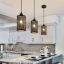 Industrial Black Pendant Light Fixture Vintage Farmhouse Mini Black Gold Pendant Lighting Rustic Hollow-Carved Cylinder Pendant Light for Kitchen Island, Dining Room, Bedroom